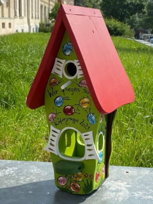 Kombiniertes Vogelhaus - Minivilla 1 Bunte Käfer kiwigrün - personalisiert