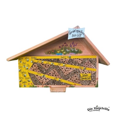 Bienenhotel - zur Sonne "Wir sind ausgeflogen" gelb mit Bienen personalisierbar