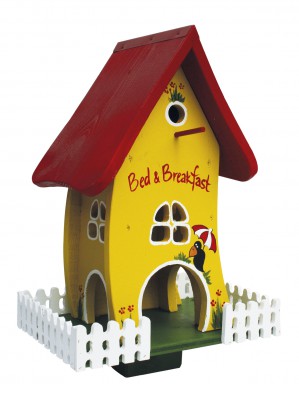 Kombiniertes Vogelhaus "Zaunvilla Bed&Breakfast" stehend gelb