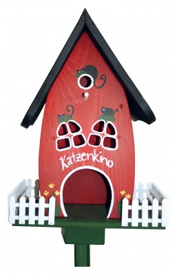 Kombiniertes Vogelhaus "Zaunvilla Katzenkino" stehend