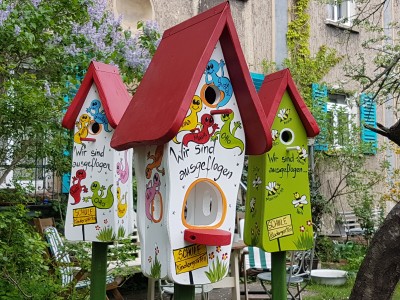 Kombiniertes Vogelhaus - Minivilla 1 Gespenster weiß - personalisiert