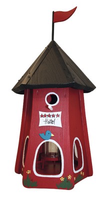 Kombiniertes Vogelhaus "Turmhotel klein 5 Sterne Vogel" mit Silo