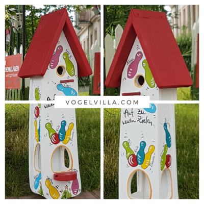 Kombiniertes Vogelhaus - Minivilla 2 Kegeln- personalisiert