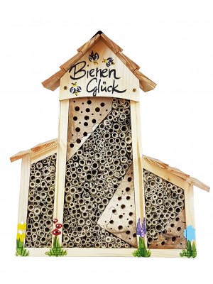 Bienenhotel groß mit Anbau "Bienen Glück" mit Lamellendach