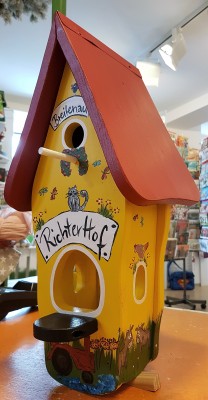 Kombiniertes Vogelhaus - Minivilla 1 Hoffest gelb - personalisiert