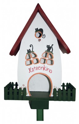Zaunvilla Katzenkino stehend, weiß