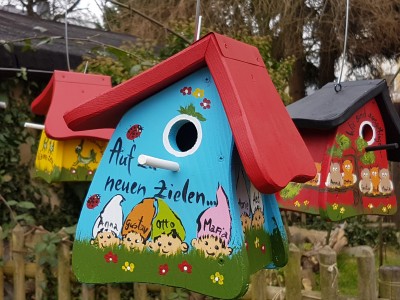 Nistkasten - Nistmini Zwerge hellblau - personalisiert