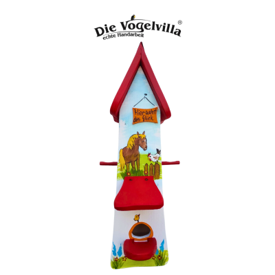 Futterhaus mit Silo - Futtertürmchen "Hier wohnt das Glück"