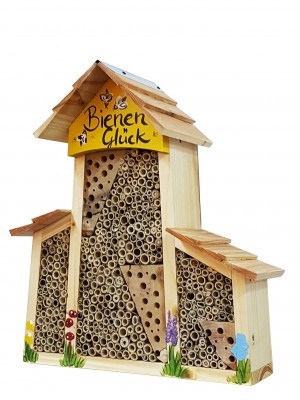 Bienenhotel groß mit Anbau "Bienen Glück" mit Lamellendach