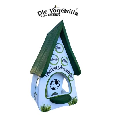 Futterhaus mit Silo - Futtervilla klein "Fußball" - personalisiert