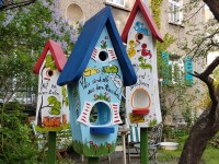 Kombiniertes Vogelhaus - Minivilla 1 Mäuse hellblau - personalisiert Kombiniertes Vogelhaus - Minivilla 1 Mäuse hellblau - personalisiert