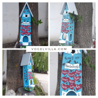 Kombiniertes Vogelhaus - Minivilla 2 Herzen hellblau - personalisiert Kombiniertes Vogelhaus - Minivilla 2 Herzen hellblau - personalisiert