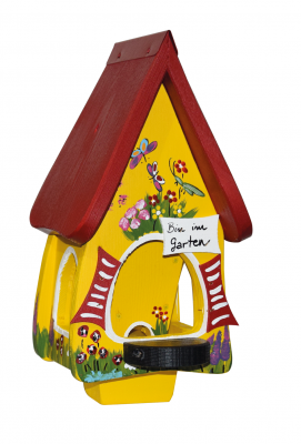 Futterhaus mit Silo - Futtervilla Mini Gartenzauber Bin im Garten gelb