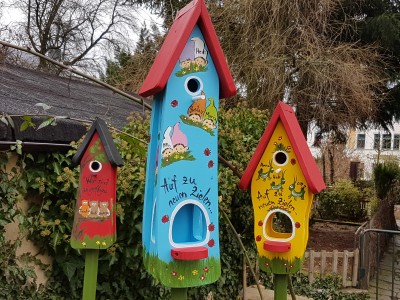 Kombiniertes Vogelhaus - Minivilla 2 Zwerge hellblau - personalisiert