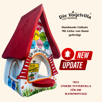Futterhaus mit Silo - Futtervilla klein Luftballons weiß - Wandmontage - personalisiert